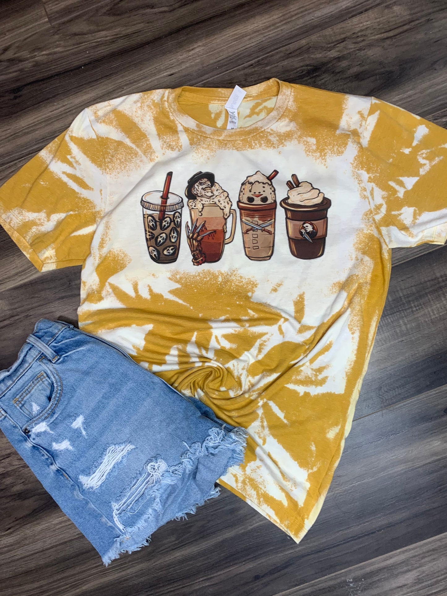 Coffee Horror Movie Bleached Tee