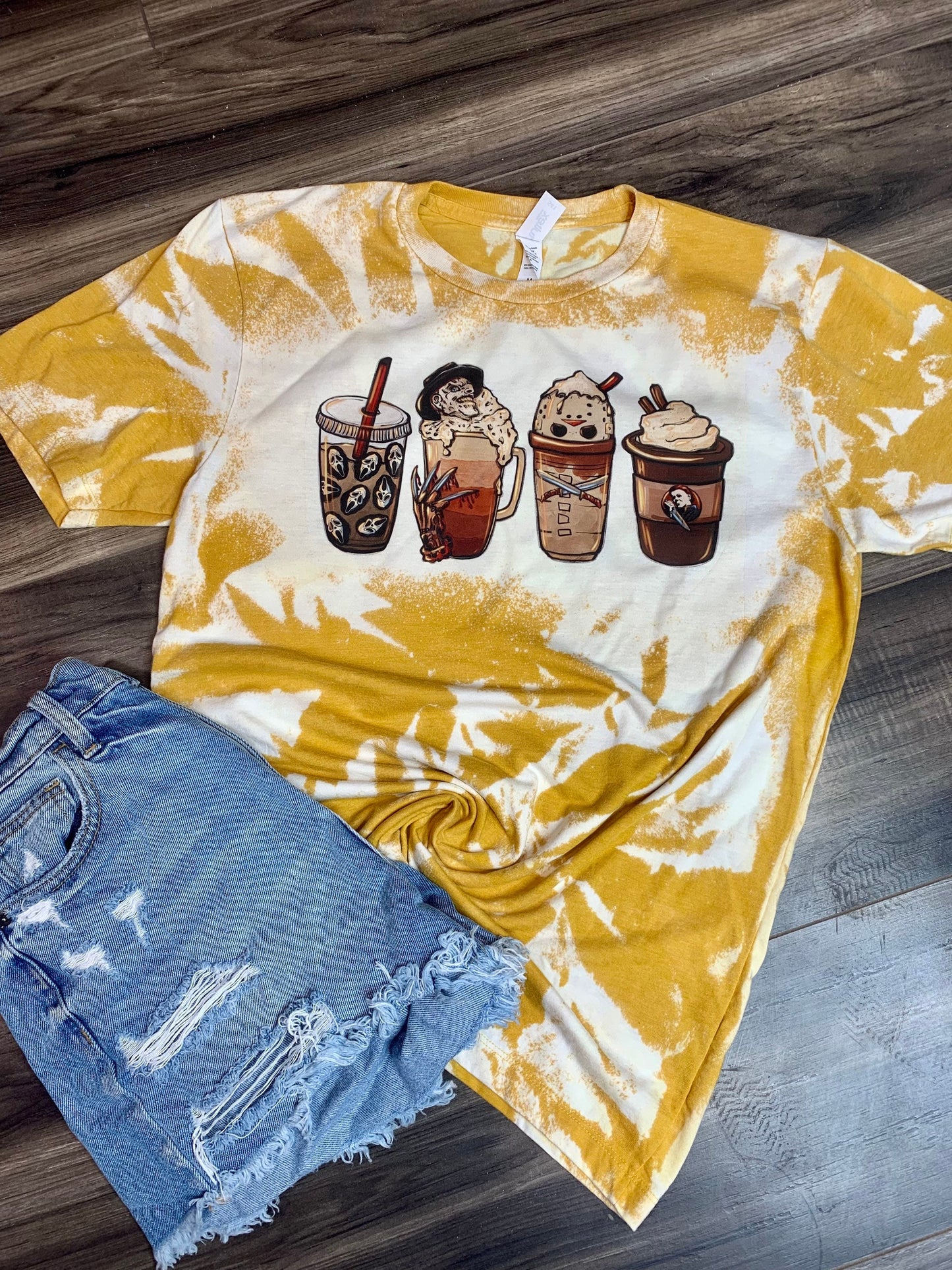 Coffee Horror Movie Bleached Tee