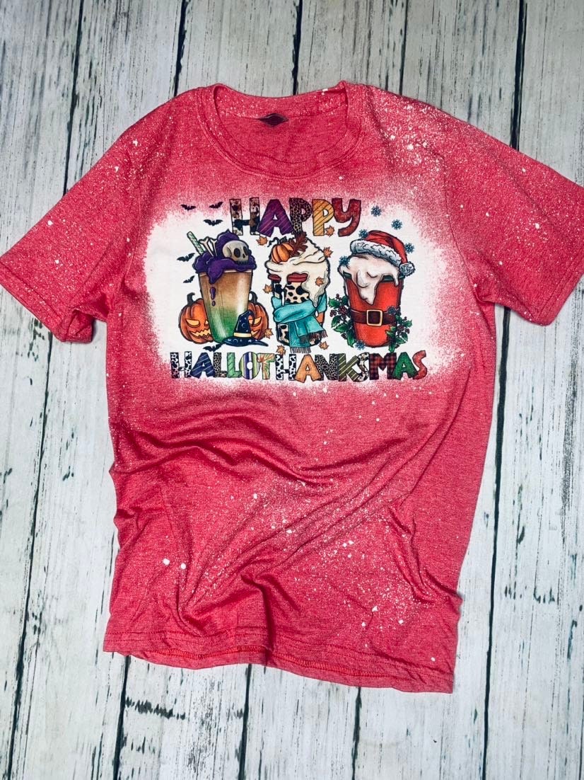 Happy HalloThanksMas Bleached Tee