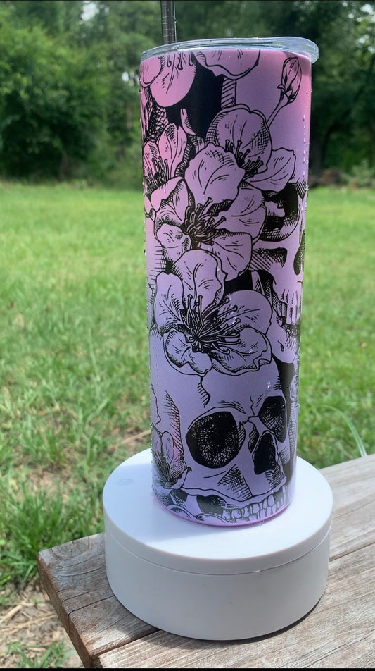 Skull & Flowers Pink and Blue Color Changing 20oz Tumbler