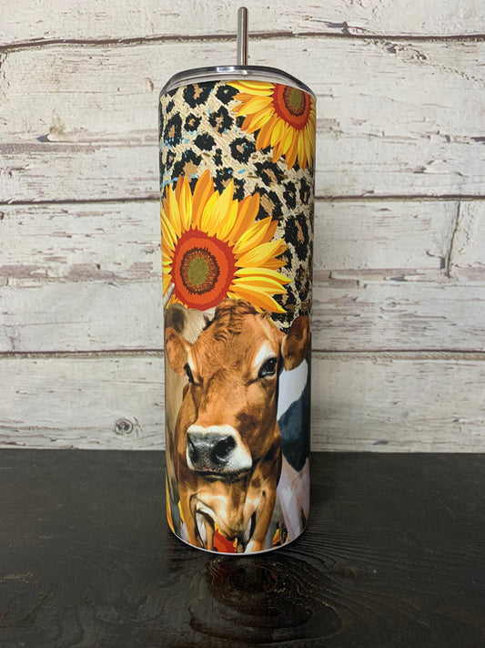 Cow Leopard Sunflower Matte 20oz Skinny Tumbler