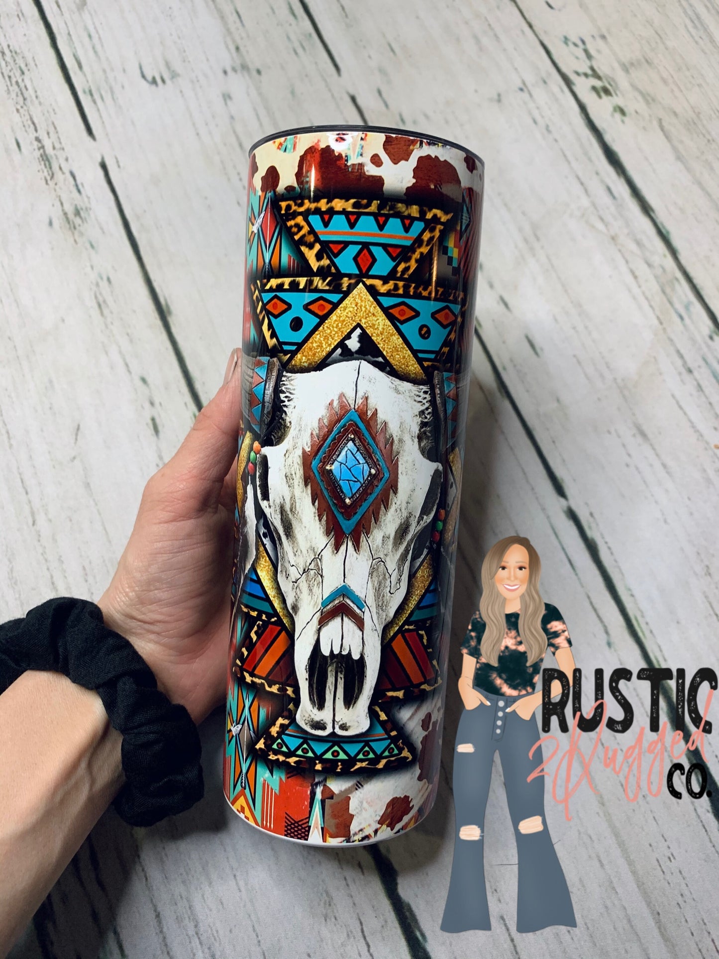 Western Skull Cowhide 20oz Skinny Tumbler