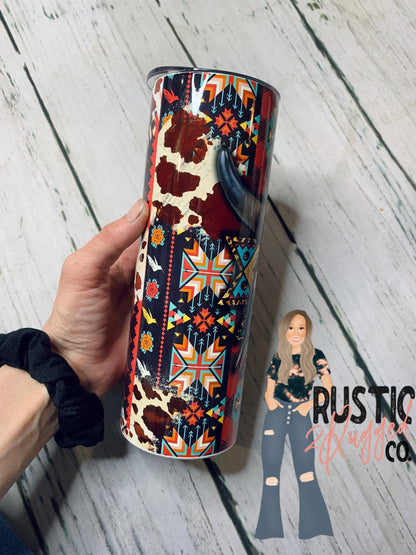 Western Skull Cowhide 20oz Skinny Tumbler