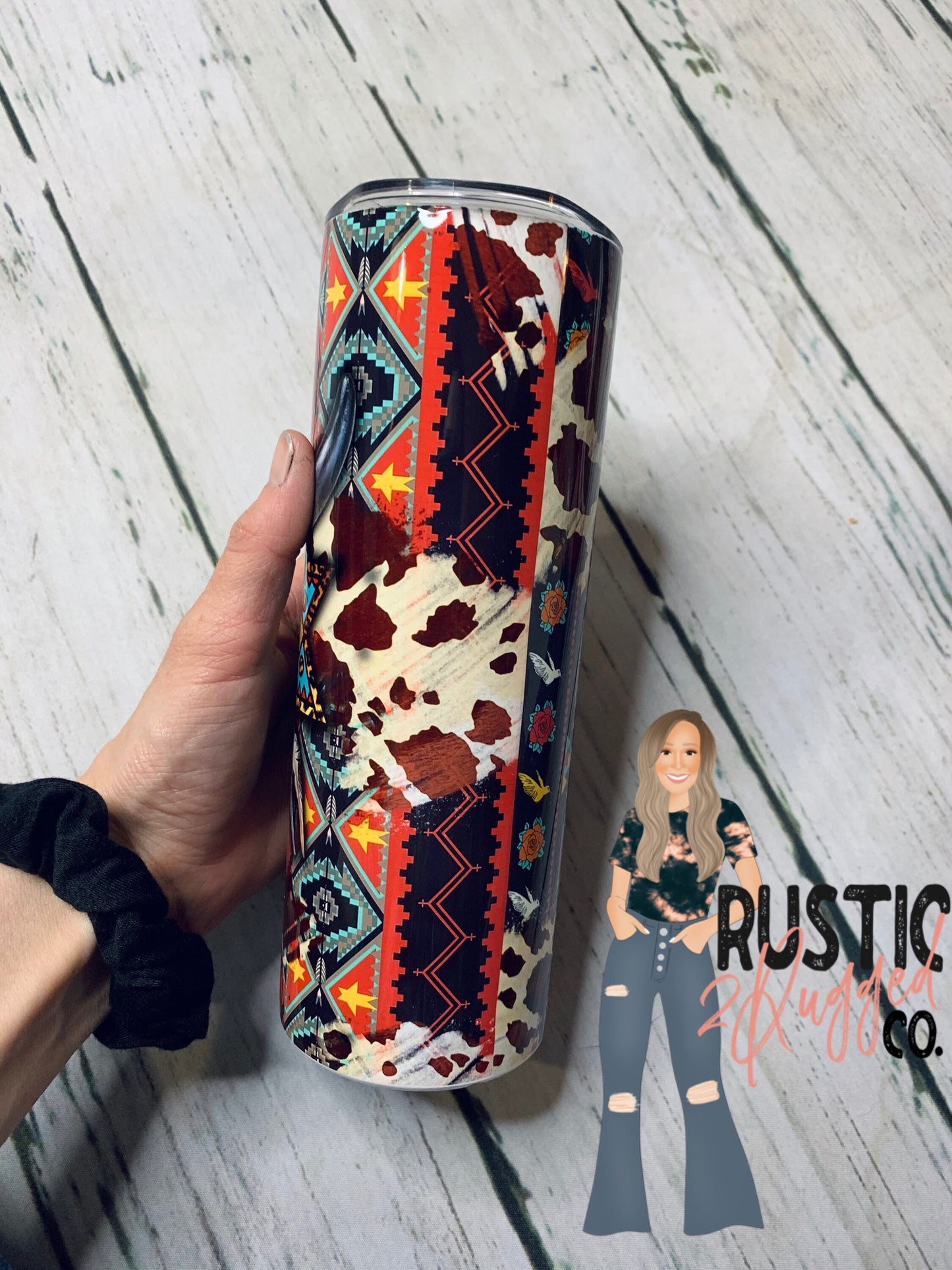 Western Skull Cowhide 20oz Skinny Tumbler