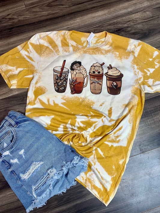 Coffee Horror Movie Bleached Tee