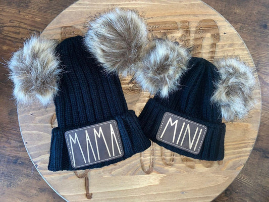 Mama & Mini Pigtail Pom Pom Beanies